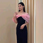 Black simple elegant sweetheart cute pink bow mid-length ball gown evening dress party dress nv2456