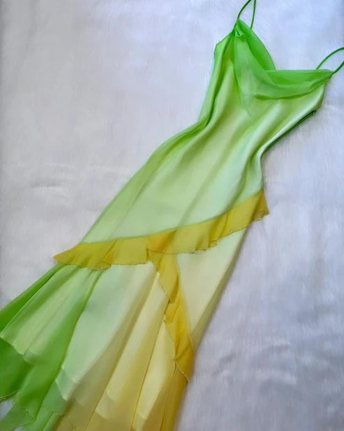 Yellow Green Fashion Gradient Chiffon Long Prom Dress Party Dress Evening Dress nv4349
