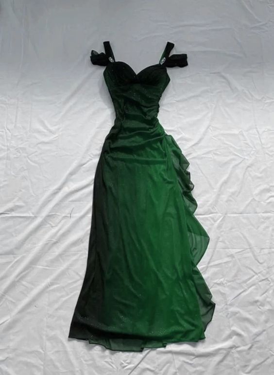 Black/Red/Green Shiny Gradient Elegant Tulle Long Ball Gown Evening Dress nv3315