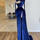 Blue rhinestones decoration fashion elegant long sleeves long velvet ball gown evening dress party dress nv3067