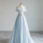 Robe de soirée longue en tulle bleu clair, élégante, douce, brillante, exquise, en dentelle, robe de bal, robe de remise de diplôme, robe pour adulte, nv3779
