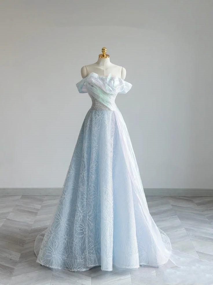 Robe de soirée longue en tulle bleu clair, élégante, douce, brillante, exquise, en dentelle, robe de bal, robe de remise de diplôme, robe pour adulte, nv3779