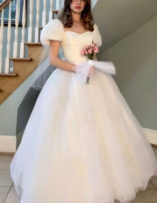 NiceVestidos – Weißes Prinzessin-Tüll-Ballkleid, langes, schlichtes Brautkleid NV5829