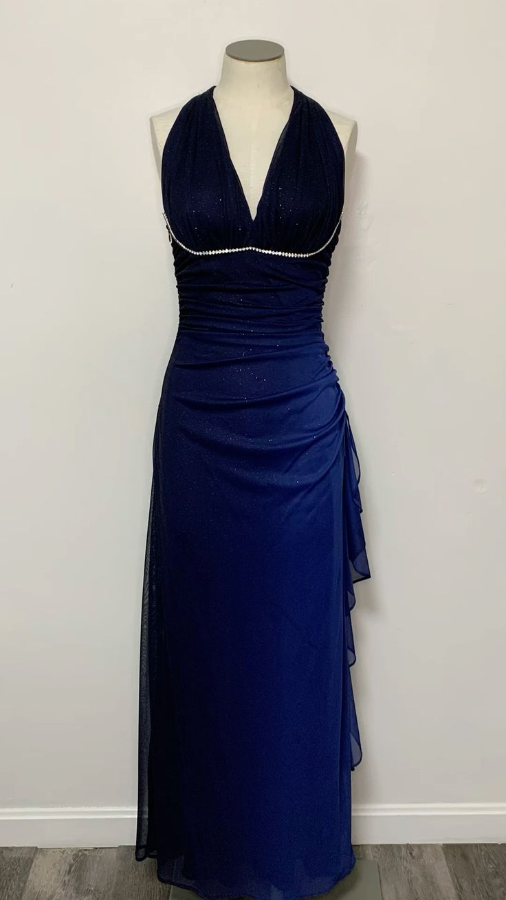 Blaues stilvolles, elegantes Chiffon-Ballkleid mit Farbverlauf und langen Trägern, Abendkleid, Partykleid nv3694