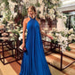 Blue strap elegant chiffon long ball gown party dress nv2951