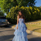 Blue Sweetheart Elegant A-line Off-shoulder Sleeveless Ruffled Tiered Long Formal Prom Dress Evening Dress Party Dress Graduation Dress nv2490