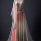 Pink gorgeous retro gradient fashion one shoulder elegant floral applique A-line long tulle floor-length evening dress prom dress nv3831