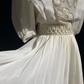 Cream White Vintage Tea Length Prom Dress Round Neck Puff Sleeve Floral Beaded Chiffon A-Line Formal Gown  NV6904