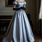 Blue Vintage Grand Elegant A-line Short Sleeve Off-shoulder Long Ball Gown Prom Dress Evening Dress Party Dress With Gloves nv2627