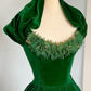 Emerald Green Vintage Elegant Long Velvet Ball Gown Evening Dress nv3381