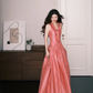 Dusty Pink Halter Satin Bow Long Evening Dress  NV7274