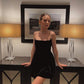 Robe de soirée courte noire vintage à bretelles spaghetti et chaîne en strass, coupe licou, robe de cocktail, mini robe de soirée, nv2400