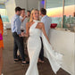 Robe de soirée longue en satin blanc simple et élégante nv2411