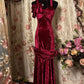 Burgundy Vintage Elegant Long Velvet Slim Ball Gown Evening Dress nv2966