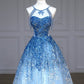 Blaues luxuriöses, mit Perlen besetztes, funkelndes, wunderschönes Brautkleid, mit Perlen und Pailletten besetztes, bodenlanges Prinzessinnen-Ballkleid nv5060