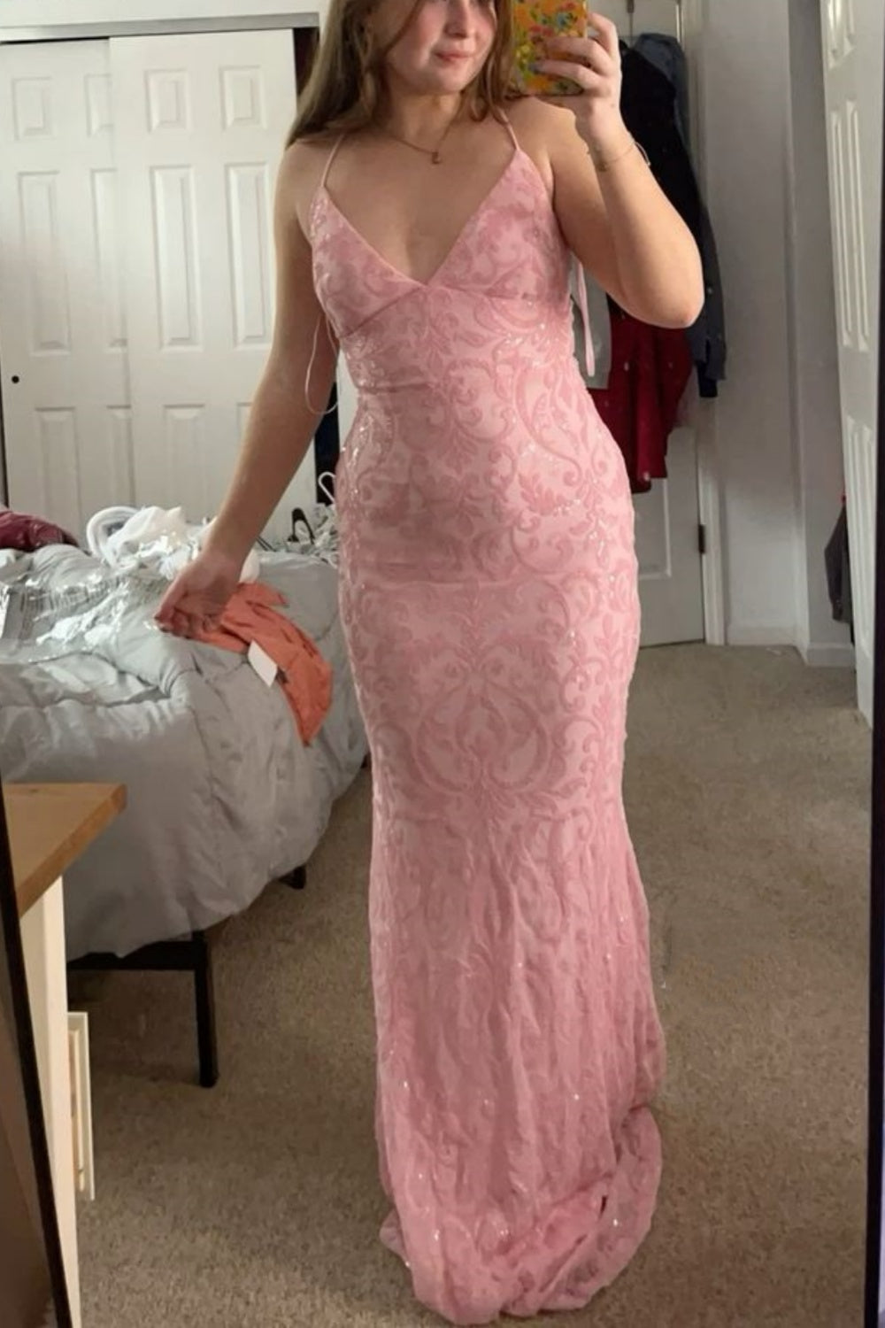 NiceVestidos – Rosa, modisch, elegant, langes Abschlusskleid mit Blumenmuster, NV5850