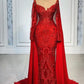 Red Luxurious Mermaid Prom Dresses Sheer Neck Lace Beaded Evening Formal Party Gowns Dress nv4