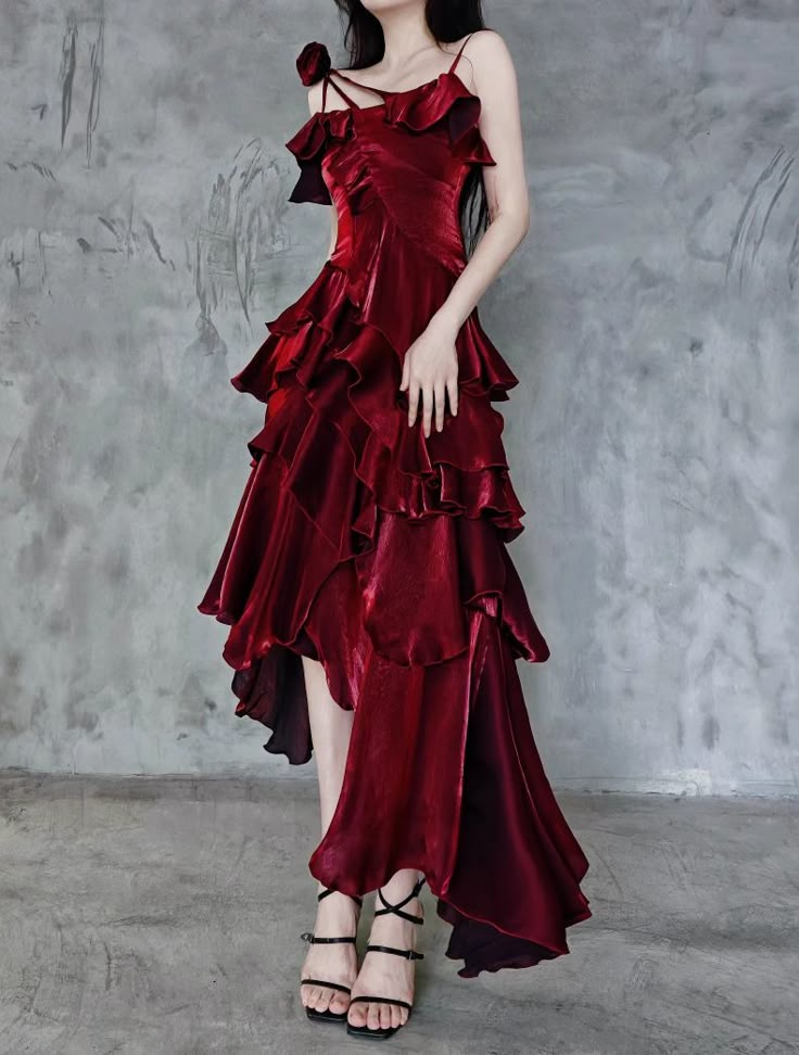 Wunderschönes rotes elegantes langes Meerjungfrau-Ballkleid aus Satin im Slim-Fit nv4819
