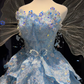 Sky Blue Strapless Mermaid Formal Gown 3D Floral Beaded Ruffle Tulle Evening Dress  NV6963