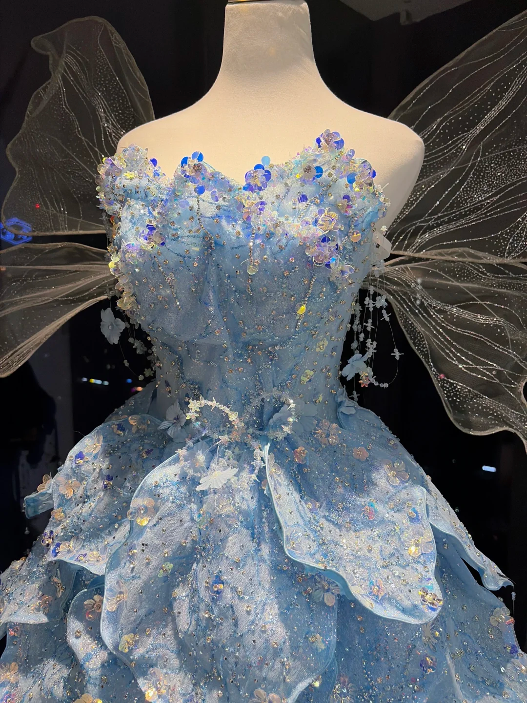 Sky Blue Strapless Mermaid Formal Gown 3D Floral Beaded Ruffle Tulle Evening Dress  NV6963