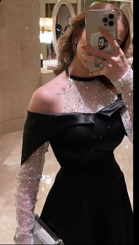 Black shiny elegant one shoulder off shoulder long sleeve long ball gown evening dress party dress nv2461