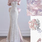 Robe de soirée longue argentée rose à paillettes et perles exquises, robe de bal, robe de soirée nv4725