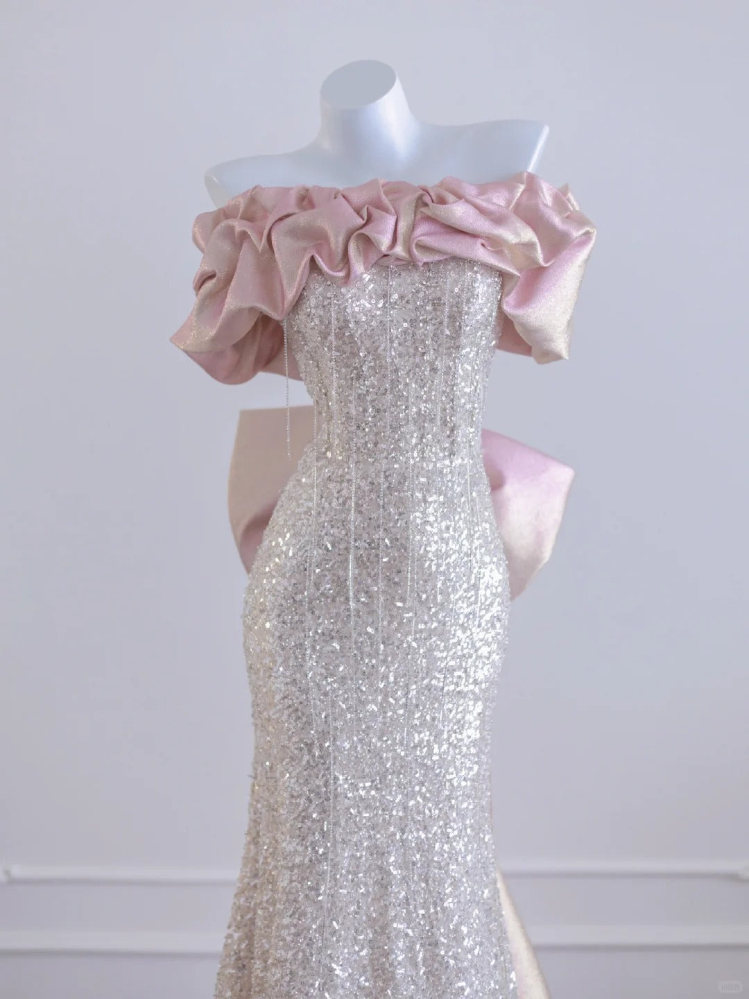 Rosa funkelndes langes Pailletten-Ballkleid nv4970