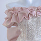 Robe de soirée longue argentée rose à paillettes et perles exquises, robe de bal, robe de soirée nv4725