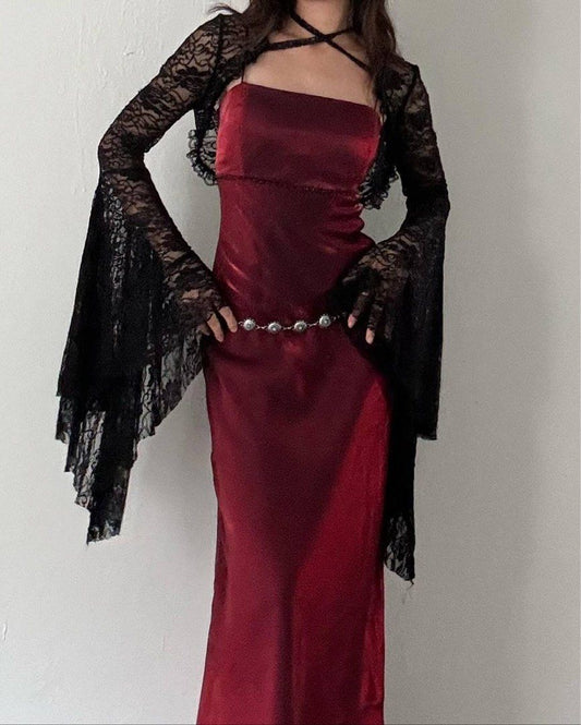 NiceVestidos - Robe de bal longue en satin bordeaux rétro, robe de soirée, robe de fée Nv5589