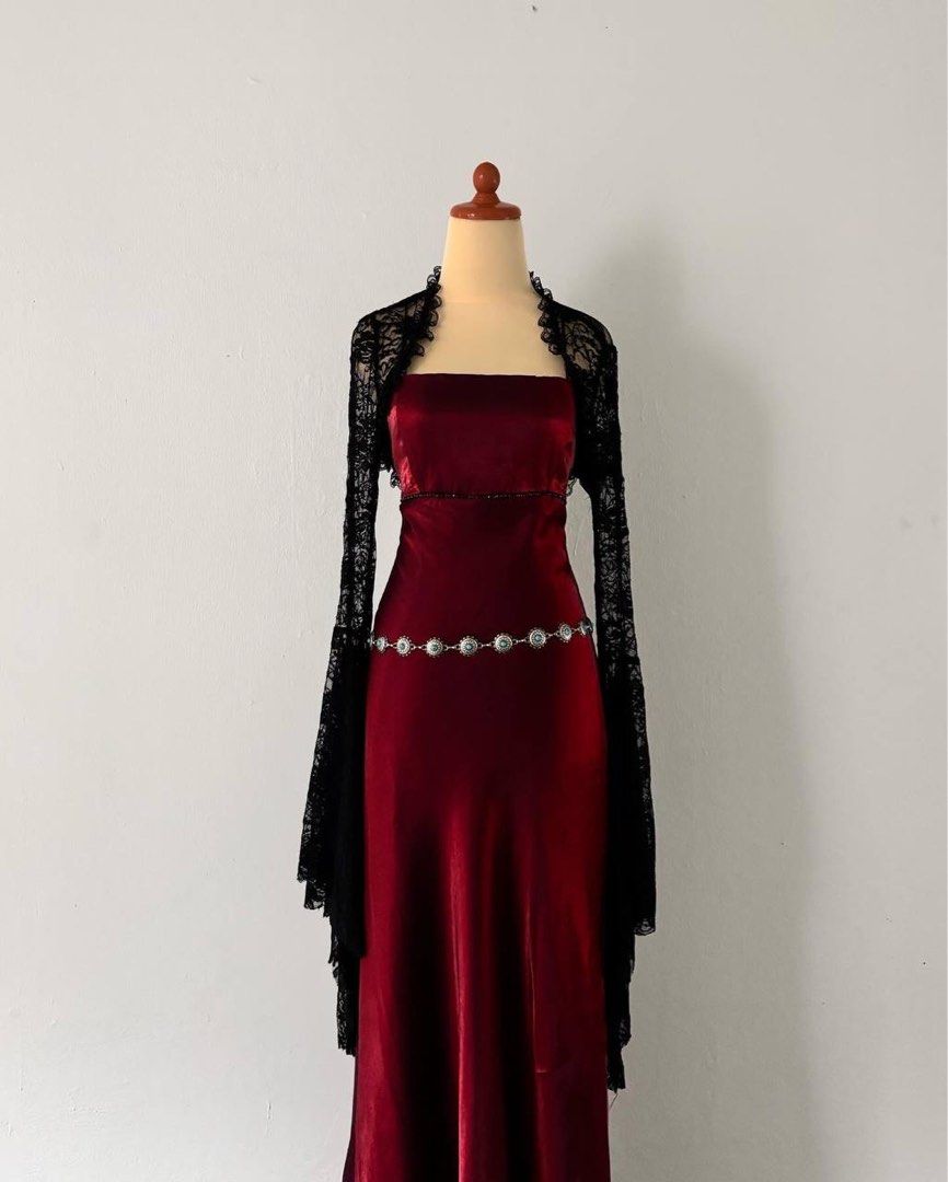 NiceVestidos – Burgunderrotes, langes Retro-Satin-Ballkleid, Heimkehrkleid, Feenkleid, NV5589