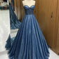 A-Linie, herzförmiger Ausschnitt, Tüll, Perlen, langes blaues Ballkleid, langes Abendkleid, nv1499