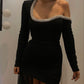 Schwarz unregelmäßigen Kragen Mode einzigartige Strass kurze Homecoming Kleid Urlaub Party Kleid Abendkleid nv3104