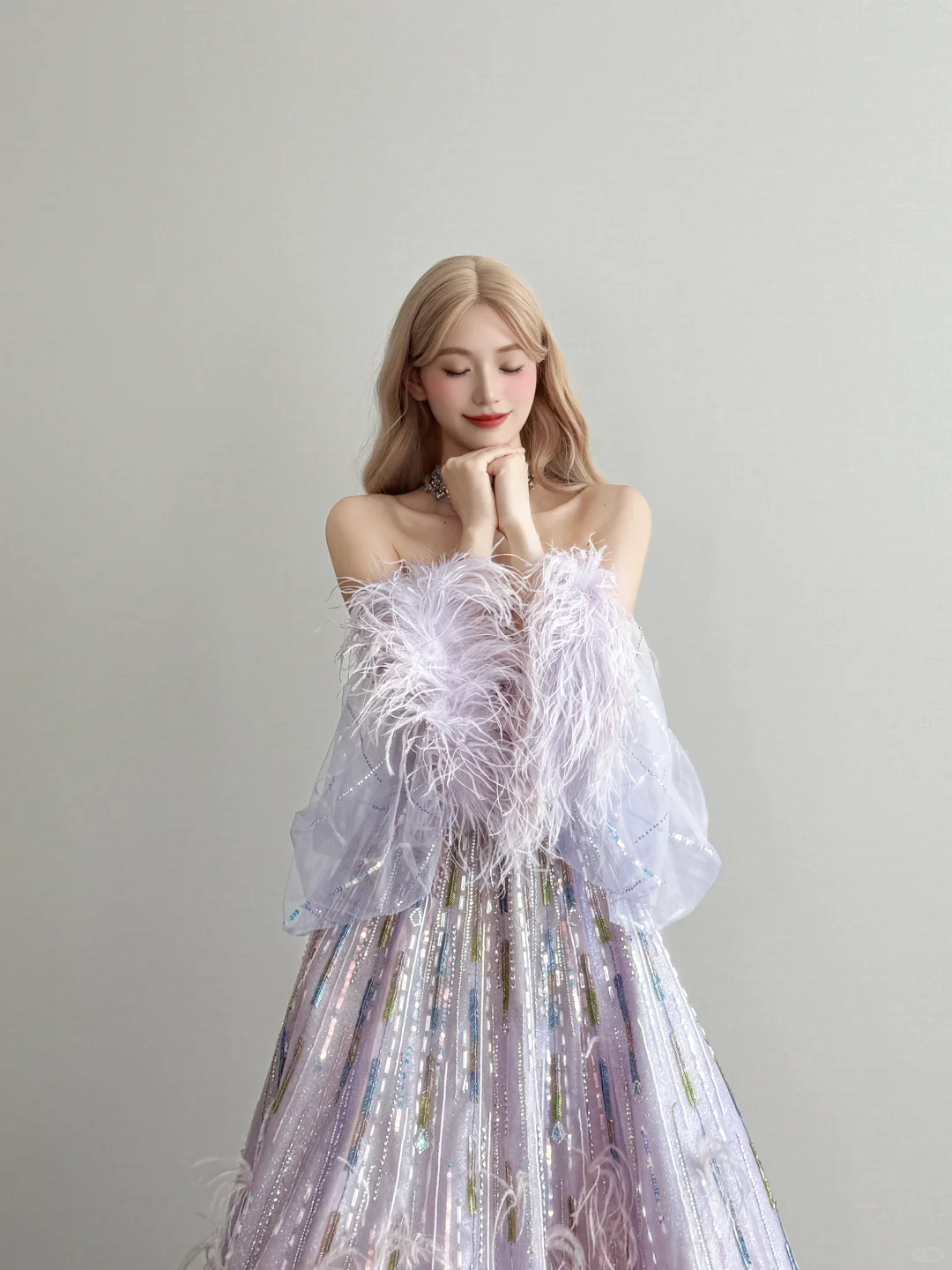 Ombre Pink Purple Feather Prom Gown Strapless Sweetheart Rhinestone Formal Dress  NV7164