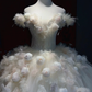 Ivory Off Shoulder Ball Gown 3D Floral Feather Beaded Tulle Wedding Dress  NV6965