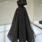 Robe de soirée noire rétro asymétrique en satin et tulle, longueur au sol, style trapèze, nv3606