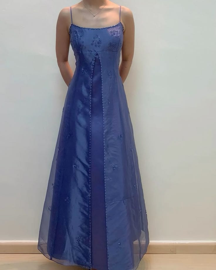 Blau zarte florale Perlen Glitzer Spaghettiträger elegante Mode lange Tüll Ballkleid Abendkleid Partykleid Ballkleid nv3797