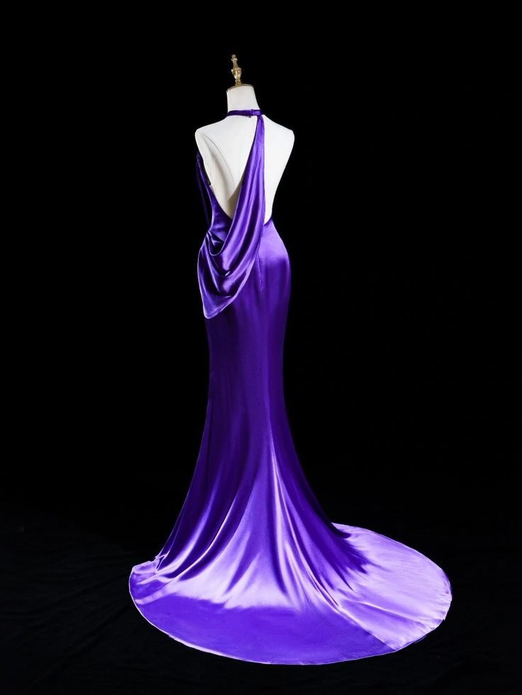 Lila Schlichtes Elegantes Langes Satin Ballkleid Abendkleid Partykleid nv4256
