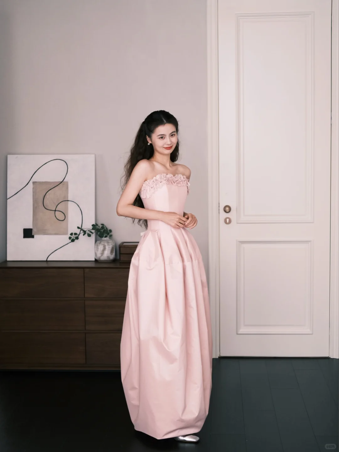 Light Pink Strapless Bubble Prom Dress 3D Floral Evening Gown  NV7214