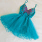 Robe de soirée courte en mousseline de soie, motif papillon, perles, bleu sarcelle, fantaisie, fée, robe de bal, robe de fête d'anniversaire, nv5191