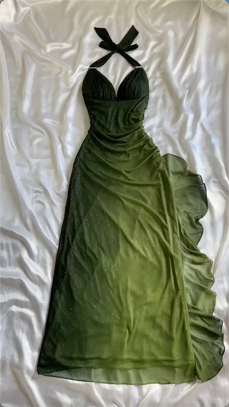 Burgunderrotes, glänzendes, modisches Sling-Kleid aus Tüll mit Farbverlauf, langes Ballkleid, Abendkleid, Partykleid, NV3575