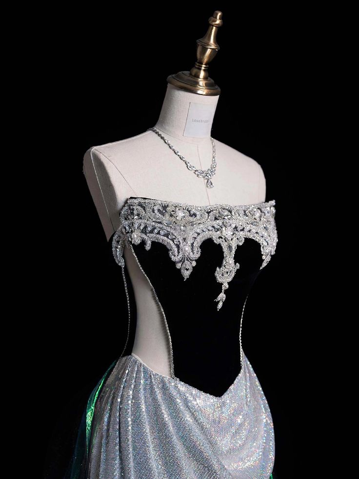 Silber Vintage Perlenbesetztes Langes Satin Ballkleid Abendkleid Partykleid nv4862