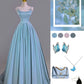 Blaues langes Satin-Ballkleid, Abendkleid, Partykleid, NV4861