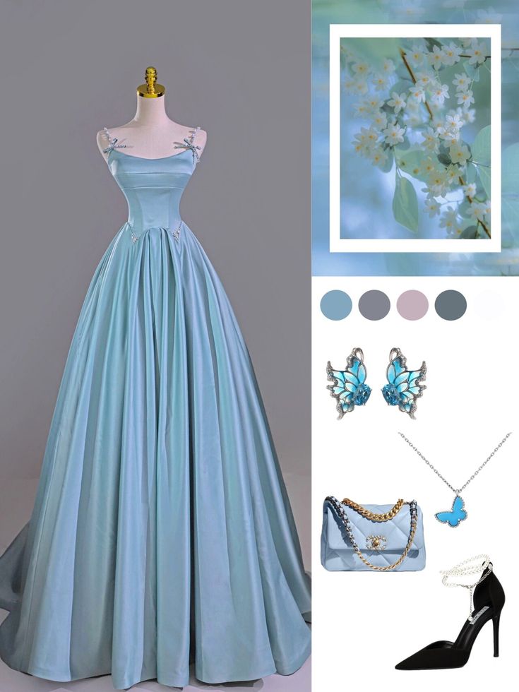 Blaues langes Satin-Ballkleid, Abendkleid, Partykleid, NV4861