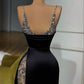 Black simple elegant V-neck rhinestone gorgeous long sexy ball gown evening dress nv2772