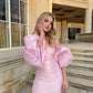 Rosa schulterfreies Homecoming-Kleid mit Laternenärmeln, Partykleid, Geburtstagskleid nv2219