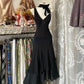 Black tulle spaghetti strap maxi dress long evening gown party dress nv2721