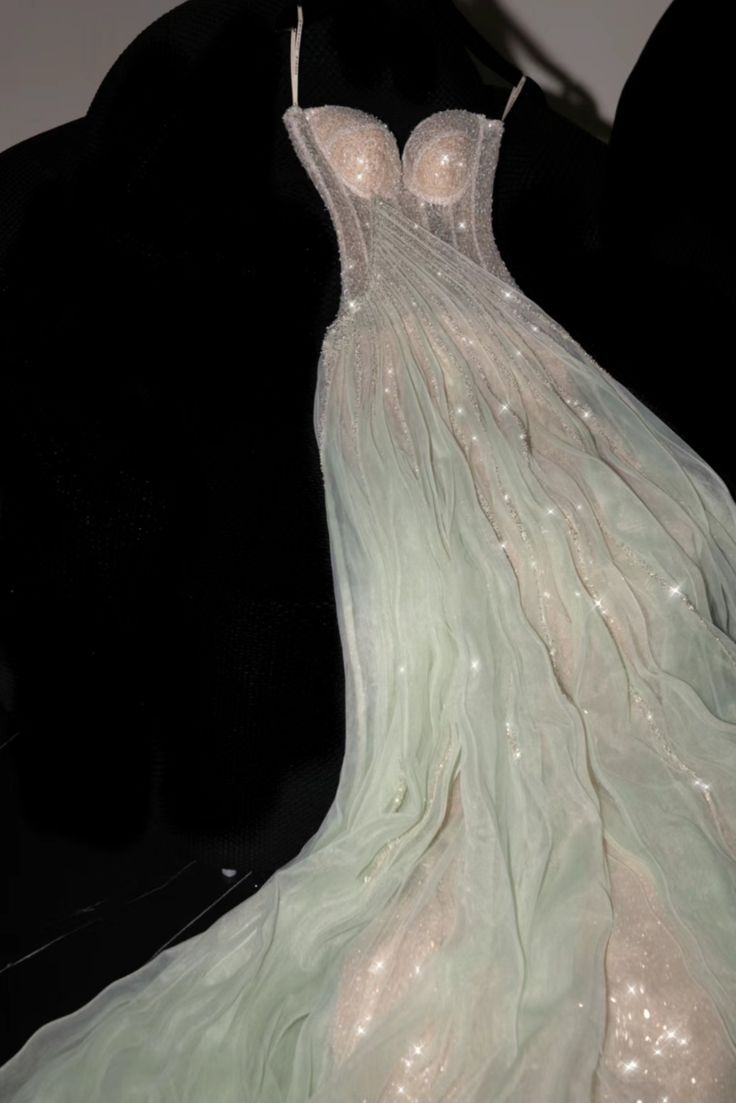 Pink Green Shiny Sequin Spaghetti Straps Fashion Elegant Long Tulle Ball Gown Evening Dress nv3125