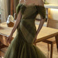 Grünes schönes elegantes langes schulterfreies Tüll-Ballkleid-Abendkleid nv73