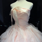 Dusty Pink Strapless Ball Gown Pleated Bodice Tiered Ruffle Tulle With Satin Bow Fairy Prom Dress  NV6938
