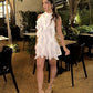 Robe de soirée courte en mousseline de soie, simple et élégante, à volants, blanche, nv2388